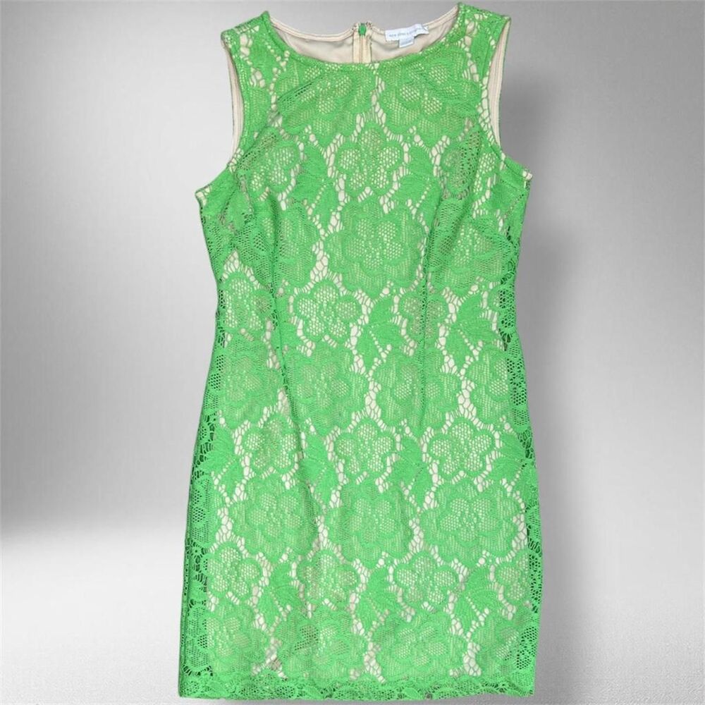 New York & Company Green Lace Sleeveless Dress